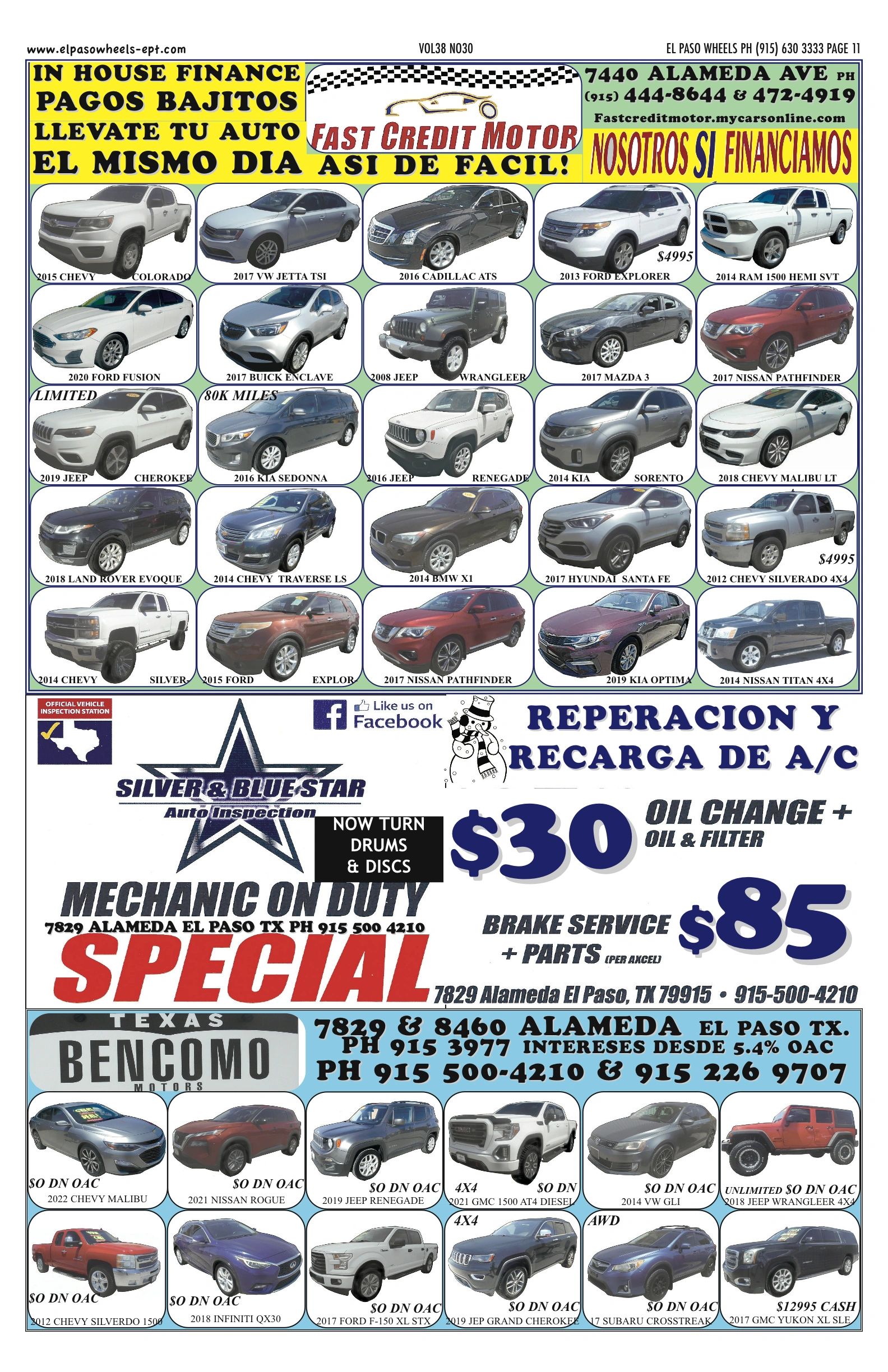 El Paso Wheels issue page 11 — used car dealership listings