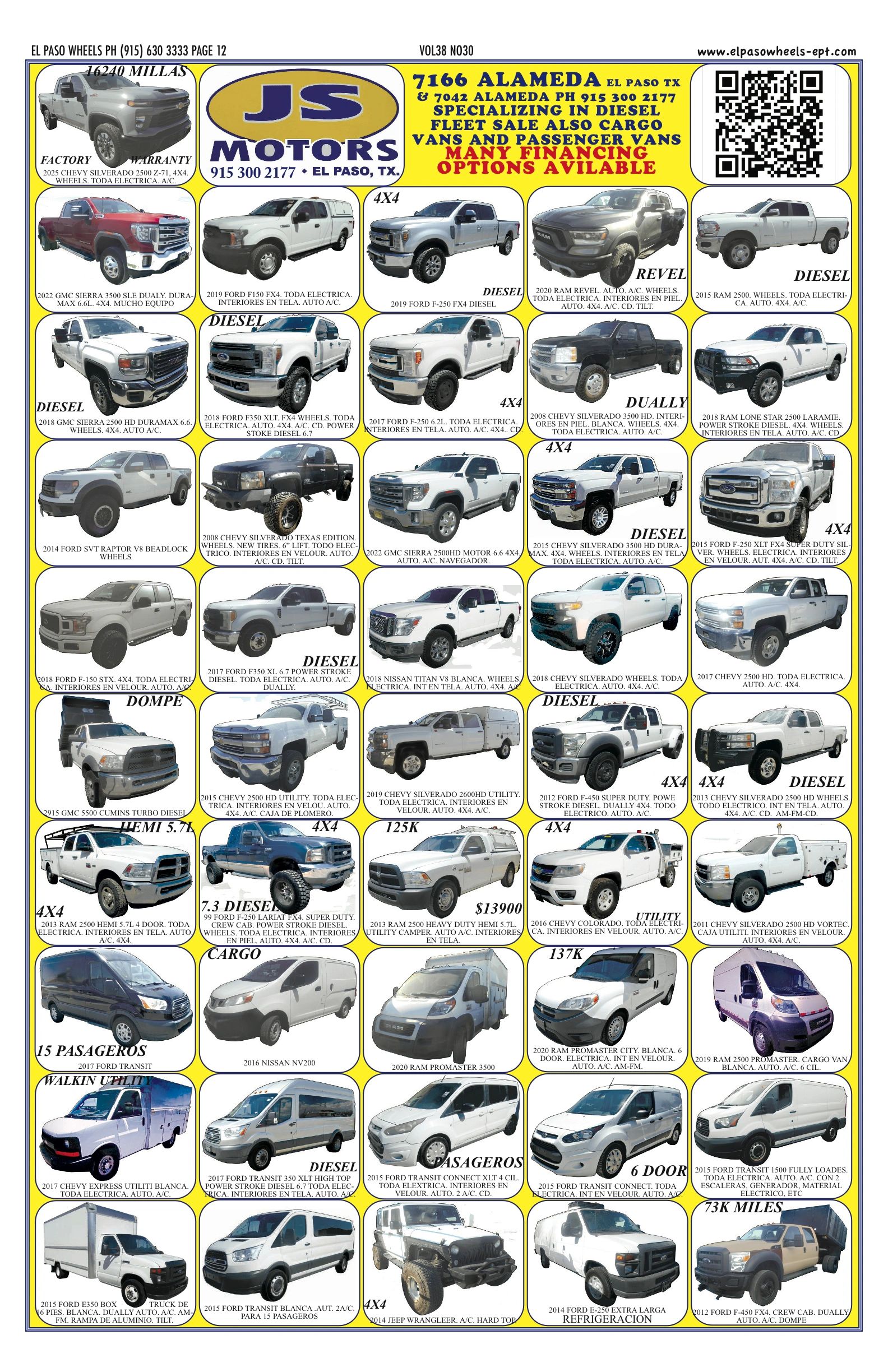 El Paso Wheels issue page 12 — JS Motors, diesel trucks and vans